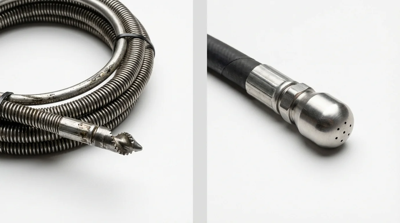 Drain snake cable and hydro jetting nozzle used for drain cleaning in Bremen, OH